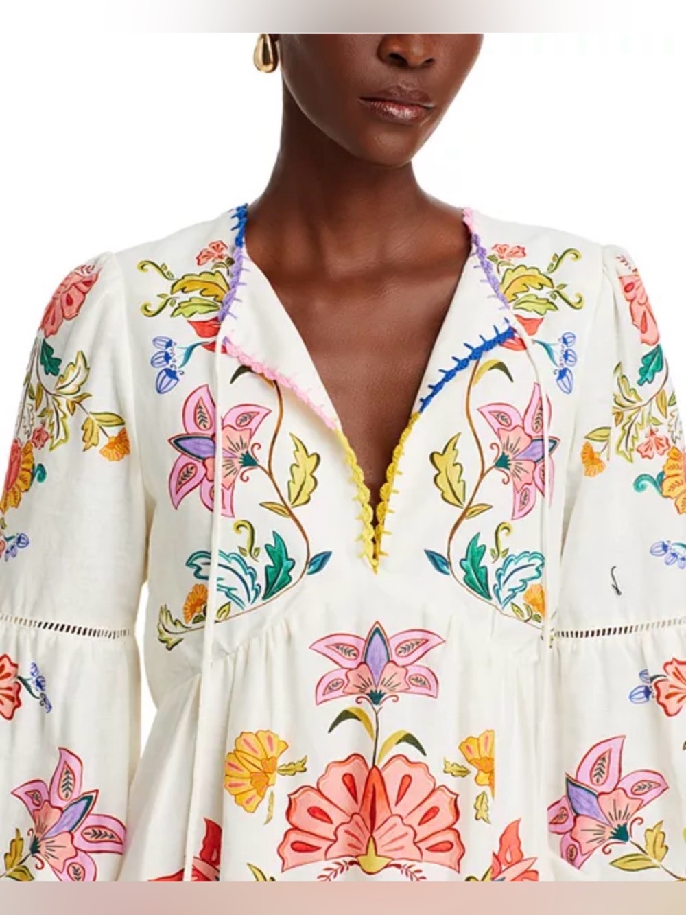 FARM Rio Floral Insects Mini Dress, Linen, Size Large - Picture 2 of 13